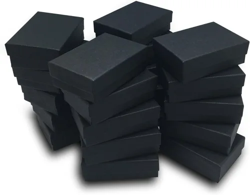 Vista 5 de The Display Guys Cajas de cartón con algodón para joyería 100 unidades Negro mate