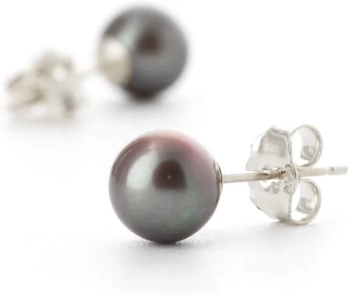 Vista 4 de Galaxy Gold GG Aretes de oro blanco de 14k con perla negra cultivada, Metal Gema, Perla