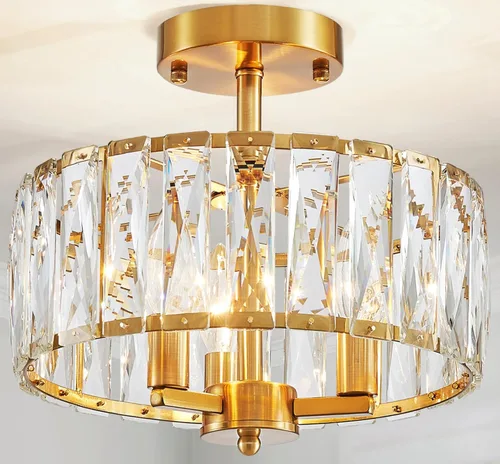 Vista 15 de AGV LIGHTING CL002G Lámpara de techo semiempotrada de cristal, base E12, 3 luces, D13 x H15, acabado dorado brillante