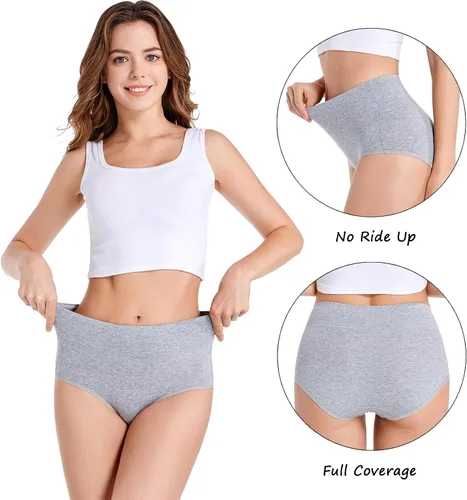 Vista 2 de HAVVIS - Ropa interior de cintura alta y de algodón para mujer, que disimula la barriga, jacquard con rosas, paquete múltiple