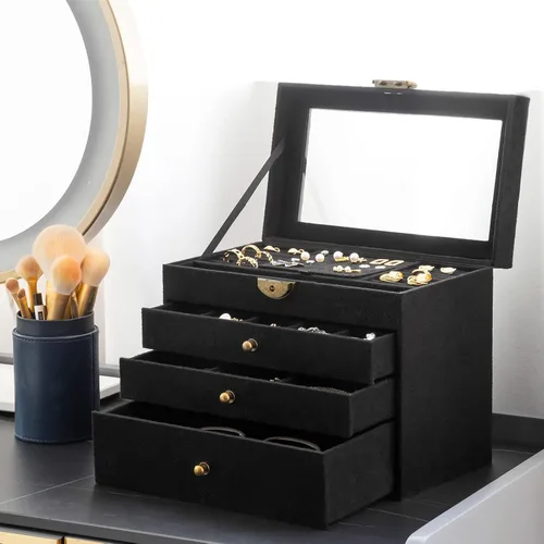 Vista 2 de Somduy Joyero para niñas y mujeres, 4 capas, organizador de joyas vintage y caja de exhibición, almacenamiento de collar de gran capacidad