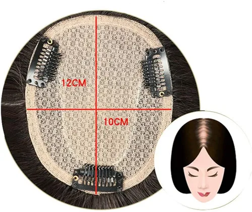 Vista 3 de Corona de cabello humano lacio con base de seda, clip invisible, para mujer, 8 pulgadas, color marrón oscuro
