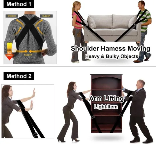 Vista 2 de MORDEN MS Correas de mudanza ajustables, sistema de elevación y movimiento de 2 personas con correas para el hombro para cargar muebles