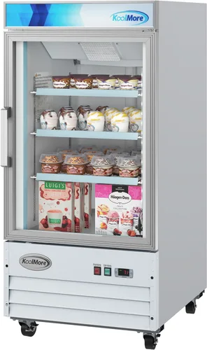 Vista 2 de KoolMore 66 cm. Refrigerador vertical comercial para exhibición con una puerta de vidrio blanco - 9 pies cúbicos (MDF-1GD-9C-WH)