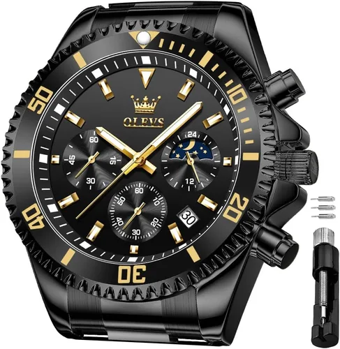 Vista 8 de OLEVS Relojes impermeables para hombre, de acero inoxidable, con cronógrafo, de lujo, color blanco, luminoso, de gran cara, analógico, de cuarzo