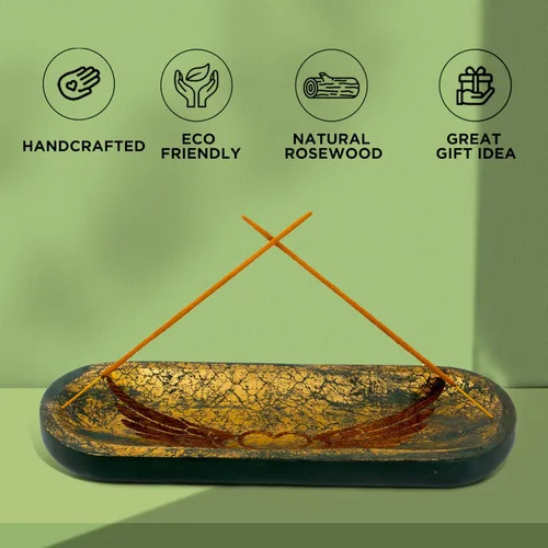 Vista 6 de raajsee Soporte para quemador de incienso tallado a mano, atrapa cenizas, soporte para varillas de incienso, meditación y yoga, gran regalo