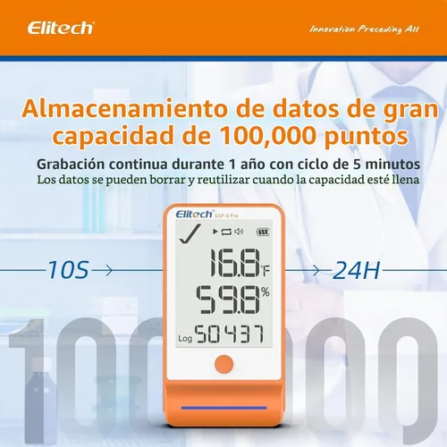 Vista 4 de Elitech Termómetro Digital de Registro de Datos de Temperatura y Humedad para Refrigerador Médico, Termómetro para Nevera de Vacunas, Monitor