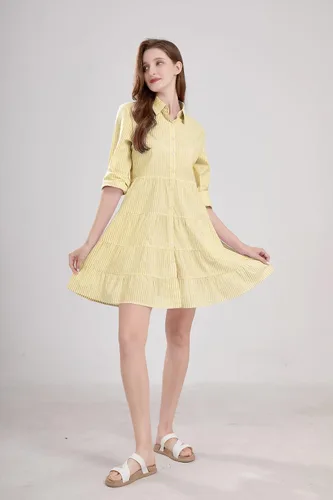 Vista 4 de utcoco Vestido camisero a rayas con botones para mujer, casual, holgado, con puños, manga larga, vestidos largos