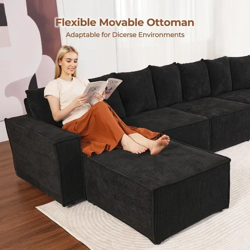 Vista 4 de CAODOC Luxuly - Juego de sofá modular de pana en forma de U, sofá modular reversible, 125 pulgadas de ancho, sofá modular de 6 asientos con otomana