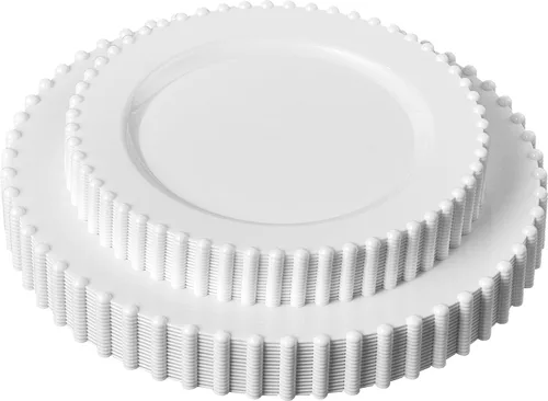 Vista 15 de Plasticpro - Juego de platos combinados de 32 piezas de plástico para cena, platos desechables de plástico elegantes y resistentes para fiestas de 7