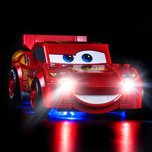 Vista 2 de Iluminación LED compatible con LEGO 77255 Lightning McQueen – Just Lights, kit de luz compatible con LEGO Speed Champions 77255, no incluido