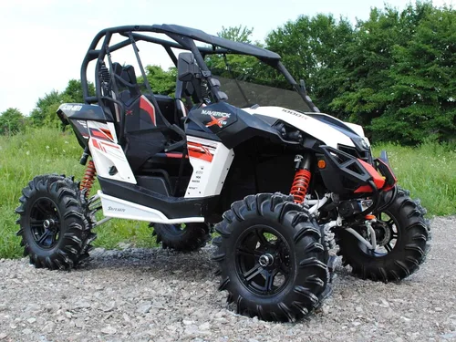 Vista 3 de SuperATV medio parabrisas resistente para Can-Am Maverick (ver ajuste) Ajuste cómodo y sin ruidos Policarbonato de tinte oscuro de 1/4
