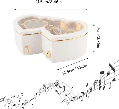 Vista 2 de Herchr - Caja de música musical con doble corazón para niñas (blanco)
