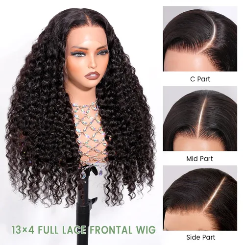 Vista 2 de Wingirl - Pelucas de cabello humano con encaje frontal HD de 13 x 4 pulgadas, prearrancadas con abuelitos 180 Density Brazilian Deep Wave Frontal