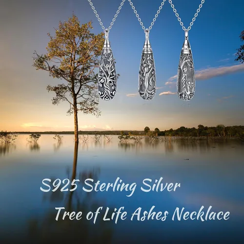Vista 78 de Collar con colgante de urna de cenizas de cremación y árbol de la vida para mujer, plata de ley US1