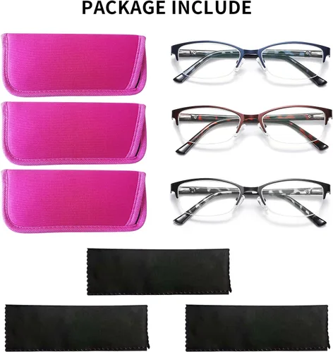 Vista 6 de 3Pack Reading Glasses Women Metal Half Frame Anti UV/ Glare