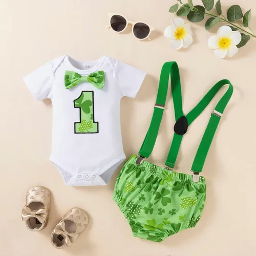 Vista 2 de Conjunto de letras de San Patricio con estampado de bebé, conjunto de ropa de bebé para niñas