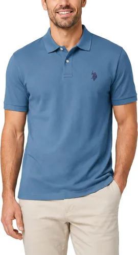 Vista 102 de Polo de piqué de algodón sólido para hombre con pequeño Pony Gris jaspeado
