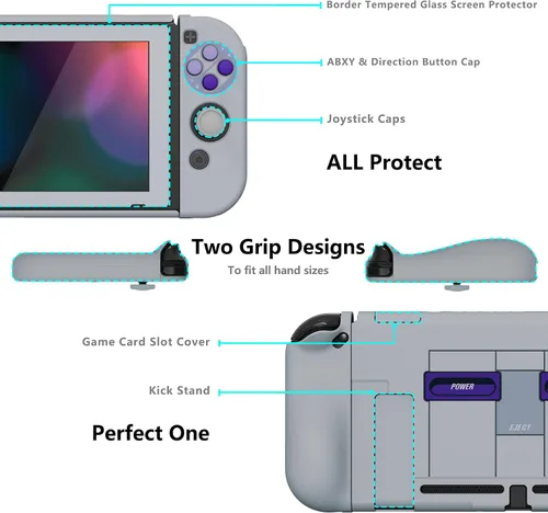 Vista 5 de PlayVital AlterGrips - Funda protectora acoplable ergonómica para Nintendo Switch, funda intercambiable para Joycon con protector de pantalla, tapas