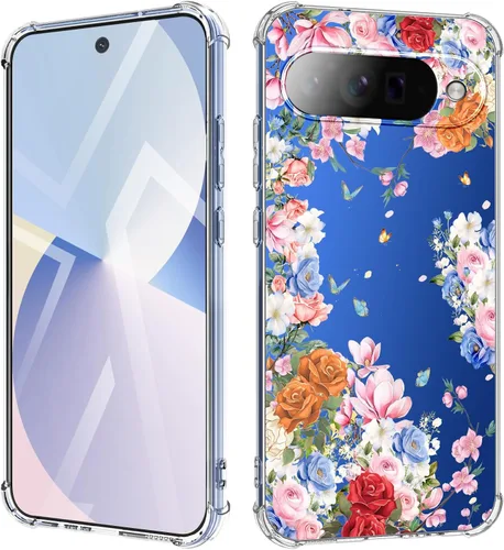 Vista 23 de Funda para Google Pixel 9A 5G, diseño de flores, delgada, anticaídas, a prueba de golpes, suave, a prueba de golpes, transparente, funda protectora