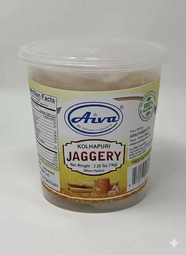 Vista 5 de AIVA - Jaggery Kolhapuri (Gur/Goor) Edulcorante Gur Tradicional Azúcar de caña sin refinar de la India - 11.0 lbs (11 LB)