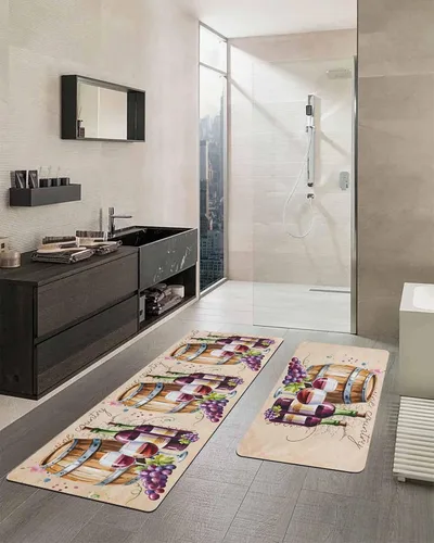 Vista 2 de Tapete de baño retro de barril de vino para bañera, antideslizante, de secado rápido y absorbente, tierra de diatomeas, fregadero de cocina, tapete