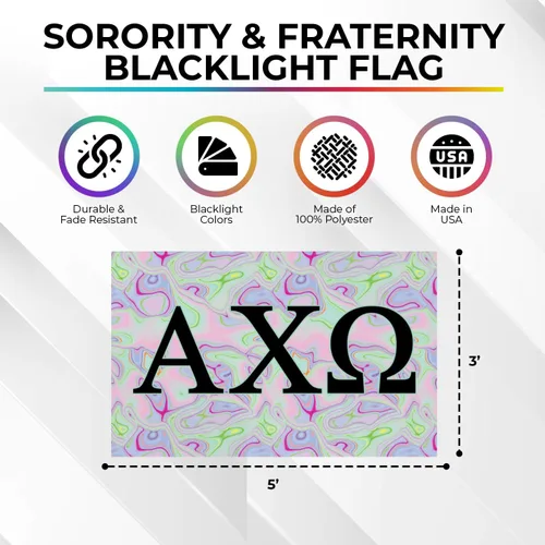 Vista 3 de Greek Club Sorority & Fraternity - Bandera de luz negra, 3 pies x 5 pies, licencia oficial, tapiz, exhibición, poliéster, pancarta de letras, CHI