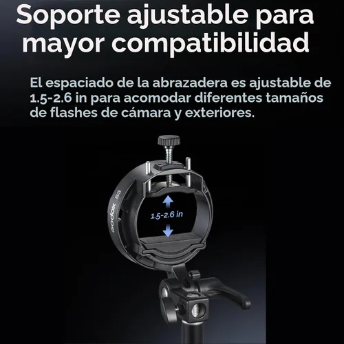 Vista 7 de Godox Soporte de flash Speedlite S3, soporte de montaje Bowens, agujero para paraguas, ± 90 ° de inclinación
