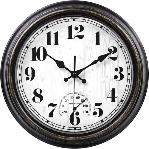Vista 20 de 45 Min - Reloj de pared para interiores y exteriores, 12 pulgadas, estilo retro, 03 12 plata