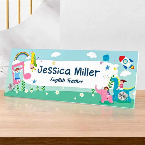 Vista 32 de Placa de identificación personalizada para escritorio, decoración de oficina de acrílico transparente con diseño de flores, decoraciones