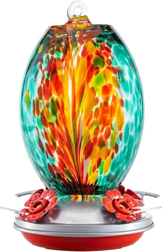 Vista 8 de Muse Garden Comedero de vidrio para colibríes para exteriores, comedero de colibríes de vidrio soplado de 27 onzas, regalo único para mamá, mujeres