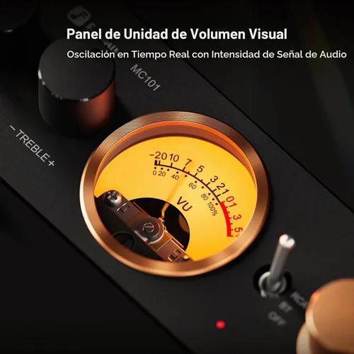Vista 3 de Fosi Audio MC101 Amplificador Estéreo Bluetooth Componente de Audio para el Hogar Mini Amp con Medidor VU 2 Canales Receptor HiFi para Altavoces