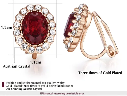Vista 22 de Yoursfs Austria - Aretes de clip de cristal para mujer, chapados en oro de 18 quilates, joyería de moda con halo de circonita cúbica, aretes sin