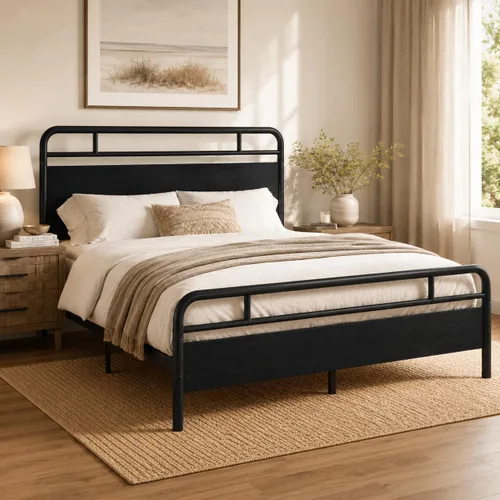 Vista 3 de Allewie Base de cama de plataforma de tamaño completo con cabecera y pie de cama de madera, soporte de 13 listones de metal resistente