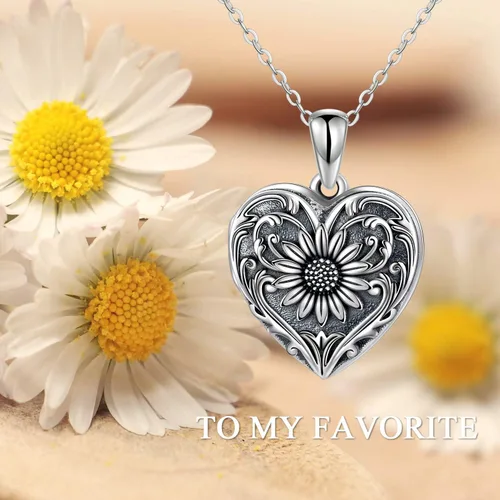 Vista 6 de SOULMEET - Collar con relicario en forma de corazón con girasol donde se pueden guardar fotografías de personas para tenerlas cerca de ti joyería