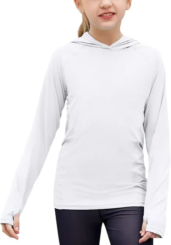 Vista 13 de Zaclotre - Sudadera con capucha para niños, con protección solar UPF 50+, de secado rápido, para niñas, con agujeros para los pulgares