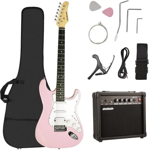 Vista 10 de Soulmate - Kit de guitarra eléctrica para principiantes de 39 pulgadas, tamaño completo, guitarra eléctrica de cuerpo sólido con pastilla HSS