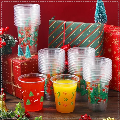 Vista 4 de Yaomiao 50 Piezas Vasos de Fiesta de Navidad a Granel Vasos de Plástico de Navidad Desechables Vasos de Navidad Equipo Travieso o Buenos Suministros