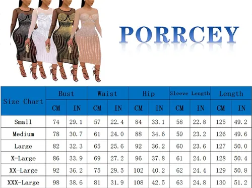 Vista 5 de PORRCEY - Vestido de noche sexy con manga larga y diamantes de imitación para mujer, fiestas y discotecas