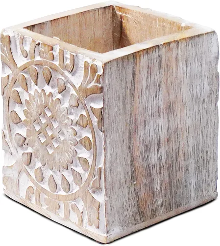 Vista 8 de Mela Artisans Serena - Organizador de escritorio de madera blanqueada de 13 x 8.5 pulgadas, soporte de correo de madera de mango con 5