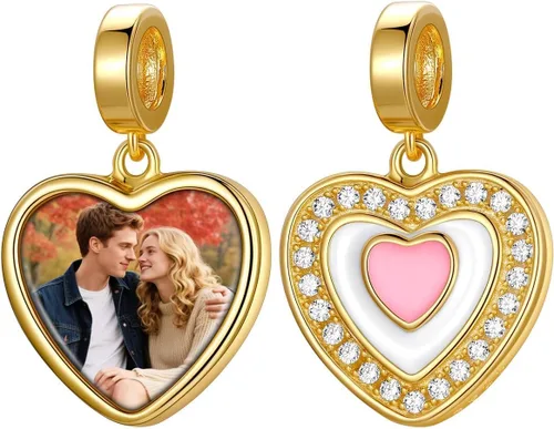 Vista 43 de Custom4U Photo Charms for Bracelets 925 Sterling Silver/Gold Plated Heart/Tree of Life/Round Charm Bead Personalized with Picture Custom