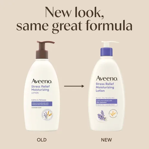 Vista 2 de Aveeno - Loción corporal hidratante para aliviar el estrés con aroma a lavanda, avena natural para calmar y relajar, loción diaria sin grasa