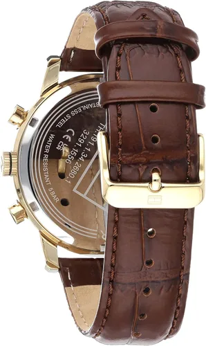 Vista 2 de Tommy Hilfiger Reloj dorado con malla de cuero color café para hombre 1790874