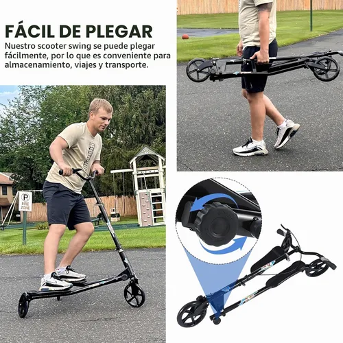 Vista 5 de Patinete plegable de 3 ruedas con mango ajustable para adolescente/hombre/mujer a partir de 12 años (máx. 220 libras)