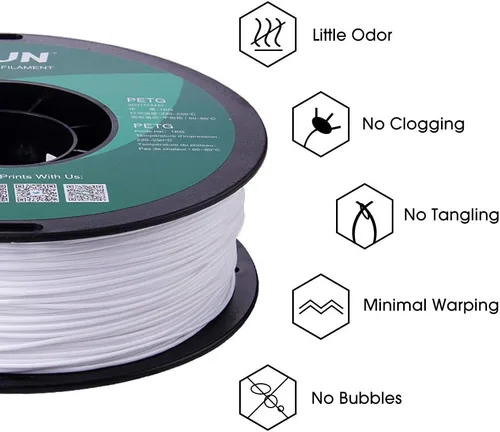 Vista 4 de eSUN – Filamento de impresora 3D PETG, 1.75 mm, color blanco, 1 kg (2.2 libras), sólido, opaco Blanco sólido
