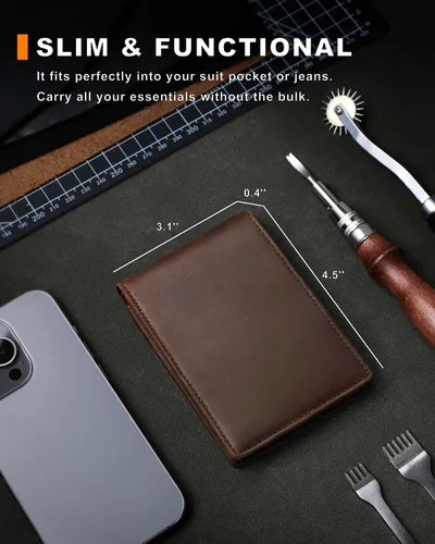 Vista 34 de Billetera AirTag para hombre, de piel auténtica plegable con bloqueo Rfid AirTag con ranuras para efectivo y ventana de identificación, compatible
