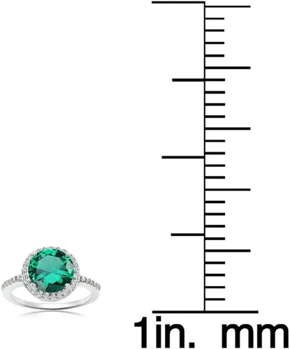 Vista 4 de Ice Gems Anillo de plata de ley con halo redondo de esmeralda y circonita cúbica