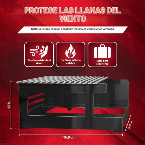 Vista 2 de Chef Master Cubierta para Estufa de Butano - Ajuste Universal para Cualquier Tamaño Estándar - Protector de Viento Plegable de Acero Negro Premium