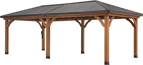 Vista 12 de Backyard Discovery Barrington - Pabellón Gazebo de madera de cedro para exteriores de 20' x 12' con techo rígido de acero galvanizado tipo cadera