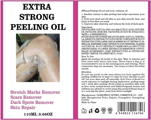 Vista 9 de Aceite de pelado amarillo, aceite de pelado fuerte para piel oscura, extra fuerte, solución exfoliante para el cuerpo, todo tipo de piel, removedor